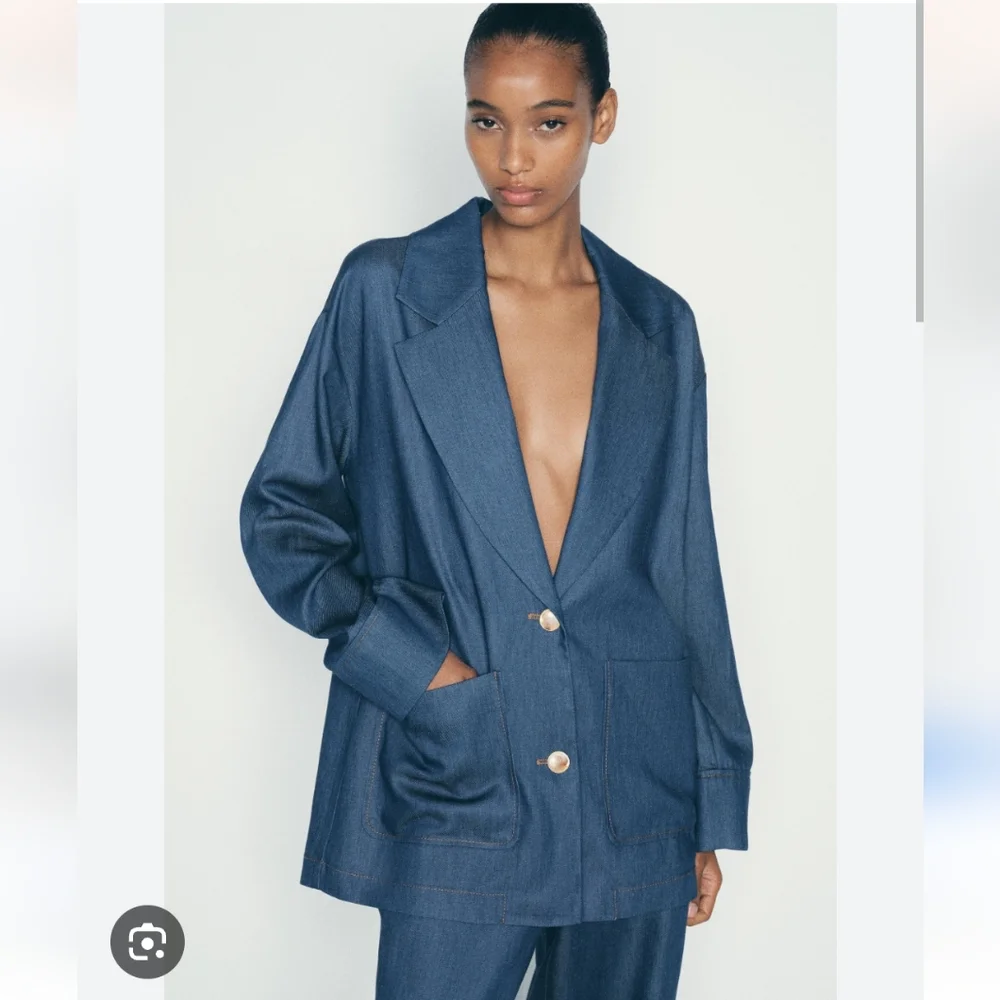 DENIM EFFECT OVERSIZED BLAZER SIZE L - Picture 4 of 10